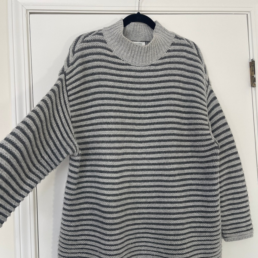 Haven Well Within Ottoman Stitch Striped Mock Neck Sweater Grey Wool Blend Large - Picture 3 of 8